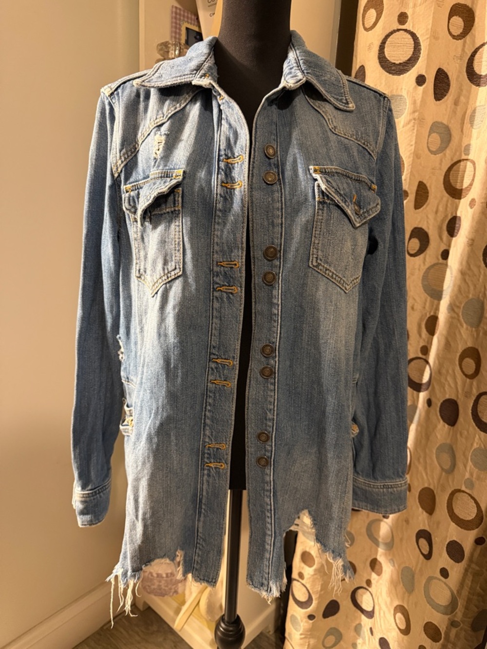 Free People Light Blue Distressed Denim Jacket